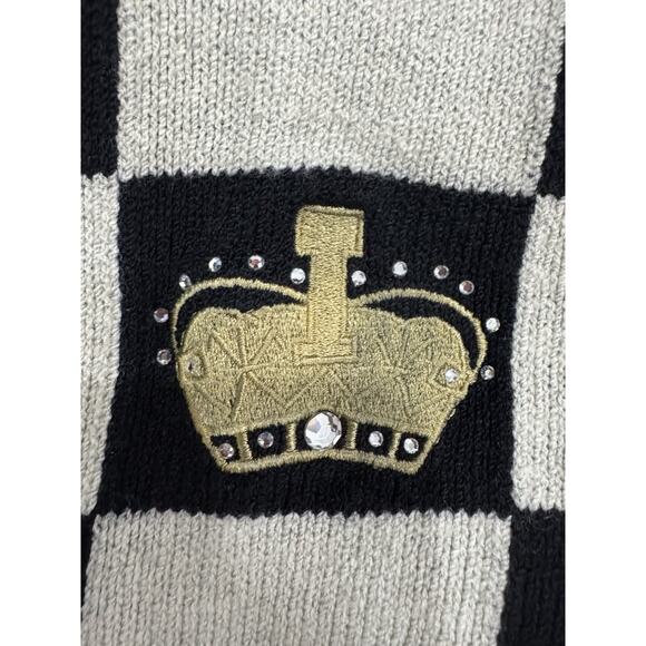 Vintage Chess Board Sweater Black White Embroidered Chess Pieces Knit - Picture 7 of 10